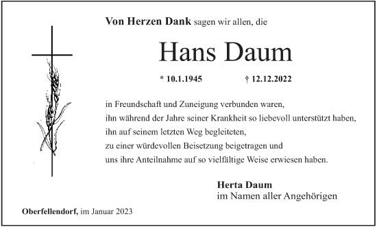 Anzeige von Hans Daum von MGO