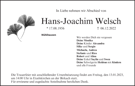 Anzeige von Hans-Joachim Welsch von MGO