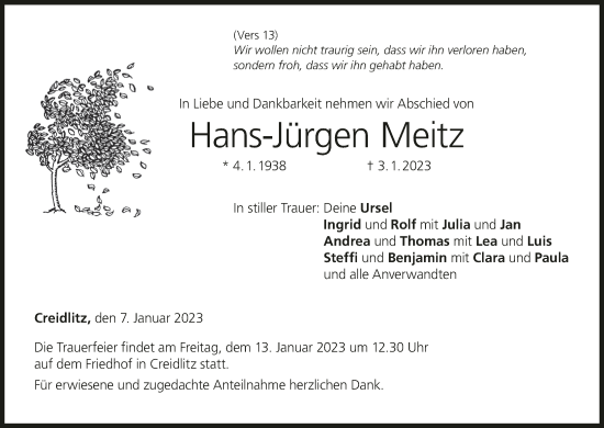 Anzeige von Hans-Jürgen Meitz von MGO
