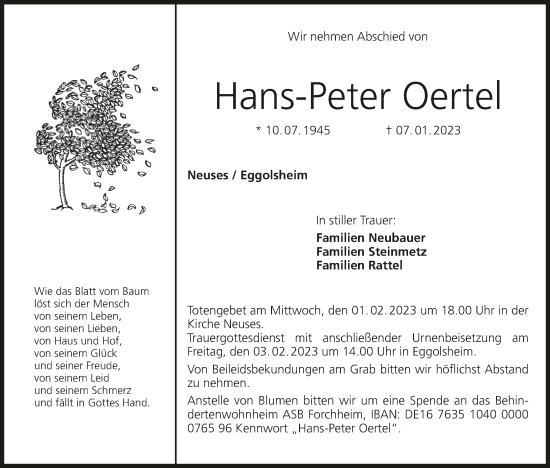 Anzeige von Hans-Peter Oertel von MGO