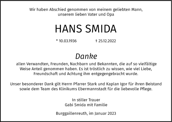 Anzeige von Hans Smida von MGO