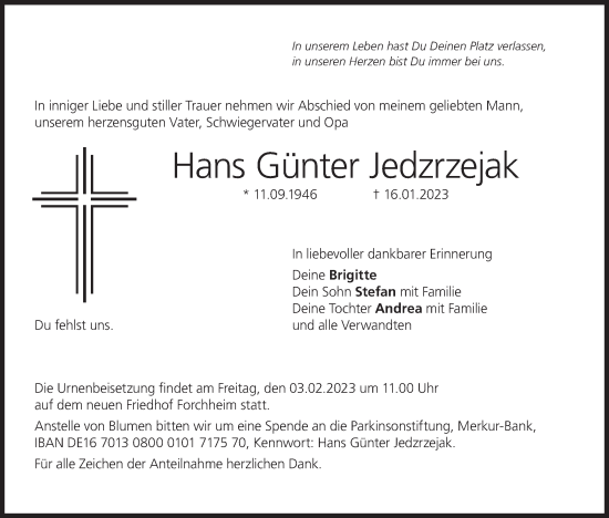 Anzeige von Hans Günter Jedzrzejak von MGO