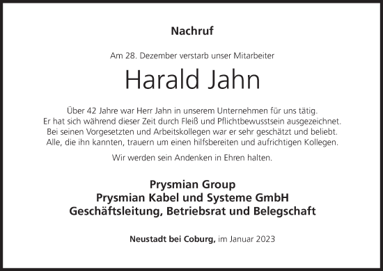 Anzeige von Harald Jahn von MGO