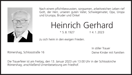 Anzeige von Heinrich Gerhard von MGO
