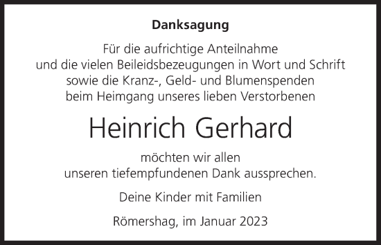 Anzeige von Heinrich Gerhard von MGO