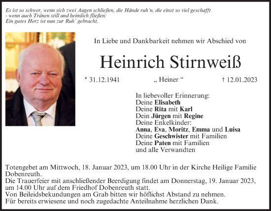 Anzeige von Heinrich Stirnweiß von MGO
