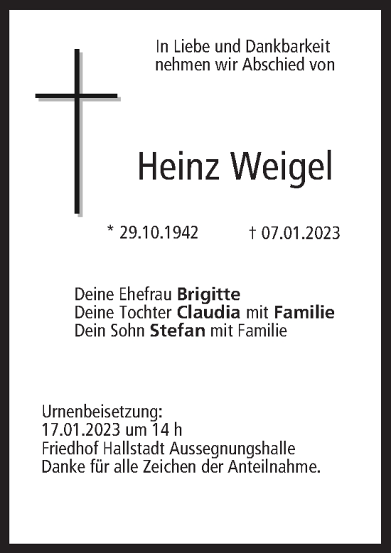 Anzeige von Heinz Weigel von MGO