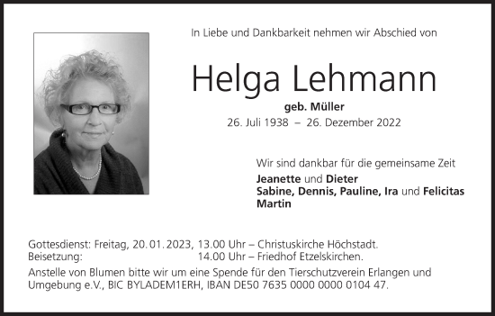 Anzeige von Helga Lehmann von MGO