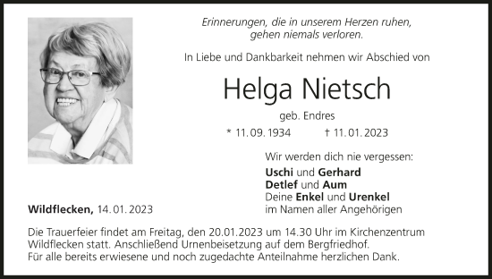 Anzeige von Helga Nietsch von MGO