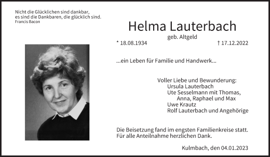 Anzeige von Helma Lauterbach von MGO
