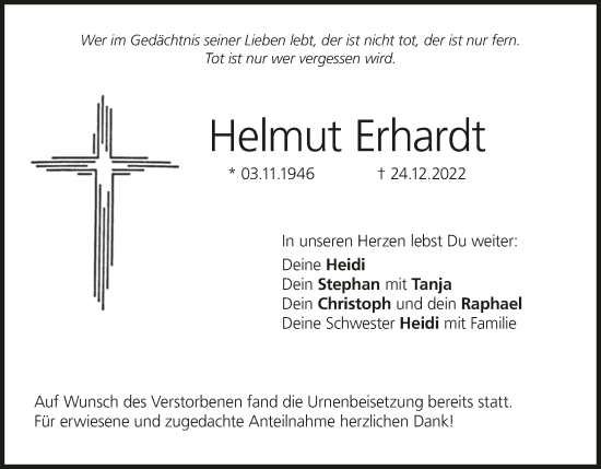 Anzeige von Helmut Erhardt von MGO