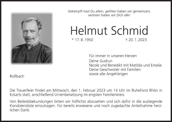 Anzeige von Helmut Schmid von MGO