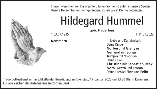 Anzeige von Hildegard Hummel von MGO