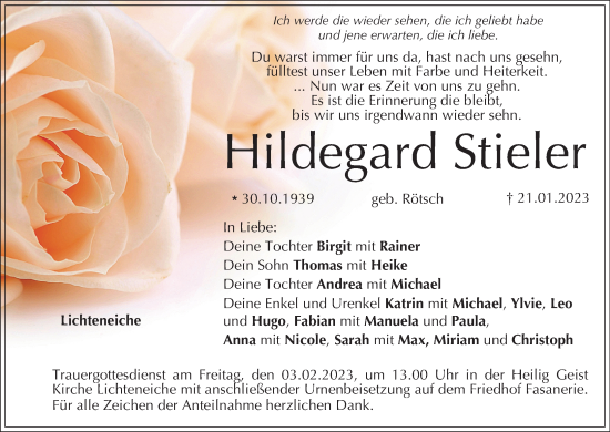 Anzeige von Hildegard Stieler von MGO