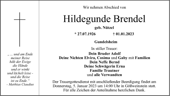 Anzeige von Hildegunde Brendel von MGO