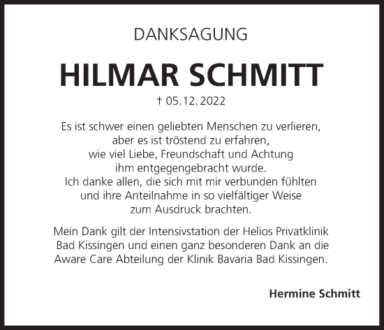 Anzeige von Hilmar Schmitt von MGO