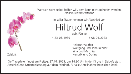 Anzeige von Hiltrud Wolf von MGO