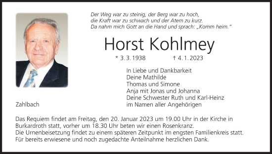 Anzeige von Horst Kohlmey von MGO