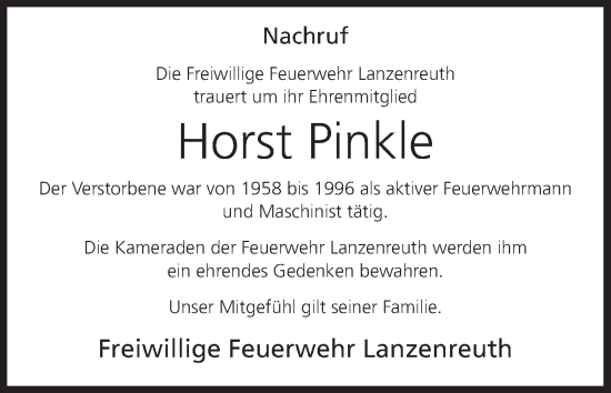 Anzeige von Horst Pinkle von MGO