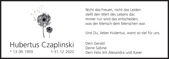 Anzeige von Hubertus Czaplinski von MGO