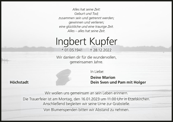 Anzeige von Ingbert Kupfer von MGO