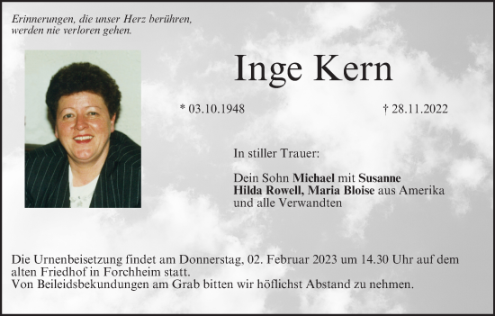 Anzeige von Inge Kern von MGO
