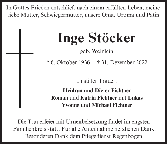 Anzeige von Inge Stöcker von MGO