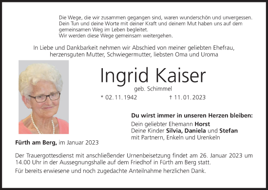 Anzeige von Ingrid Kaiser von MGO