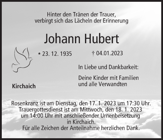 Anzeige von Johann Hubert von MGO