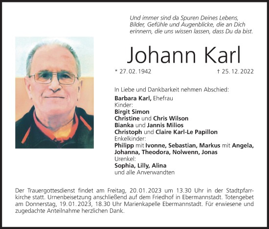 Anzeige von Johann Karl von MGO