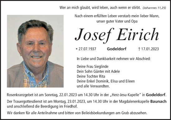 Anzeige von Josef Eirich von MGO