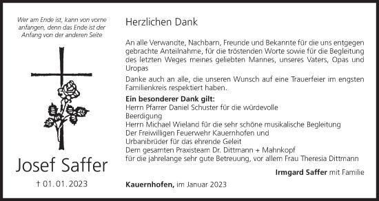 Anzeige von Josef Saffer von MGO