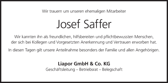 Anzeige von Josef Saffer von MGO
