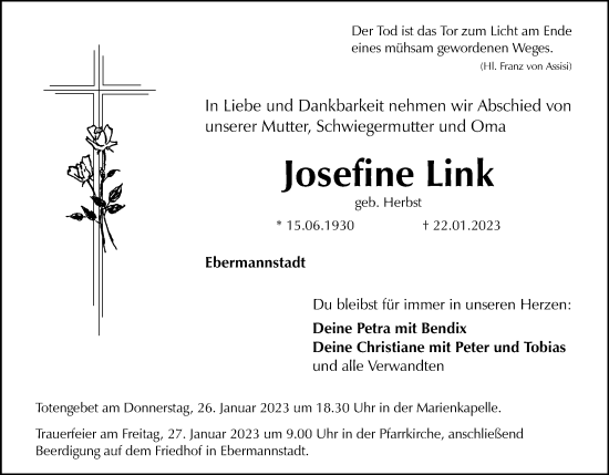Anzeige von Josefine Link von MGO