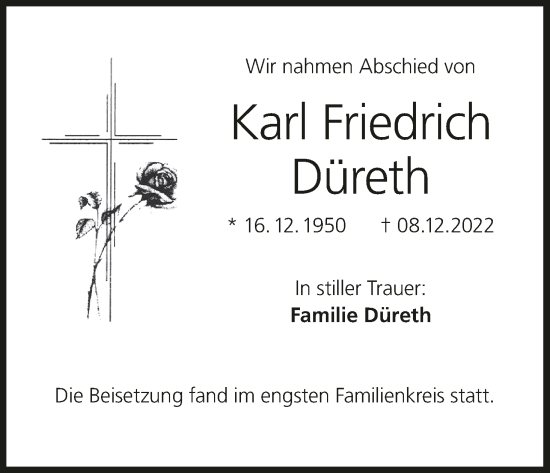 Anzeige von Karl Friedrich Düreth von MGO