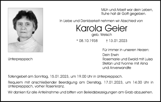 Anzeige von Karola Geier von MGO