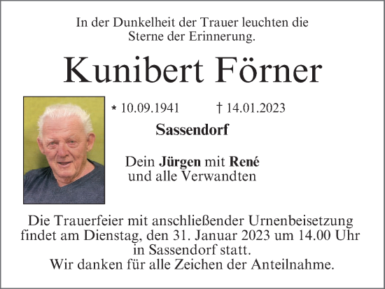 Anzeige von Kunibert Förner von MGO