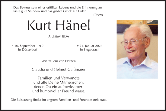 Anzeige von Kurt Hänel von MGO