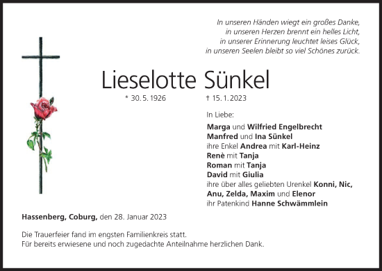 Anzeige von Lieselotte Sünkel von MGO