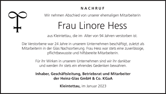 Anzeige von Linore Hess von MGO