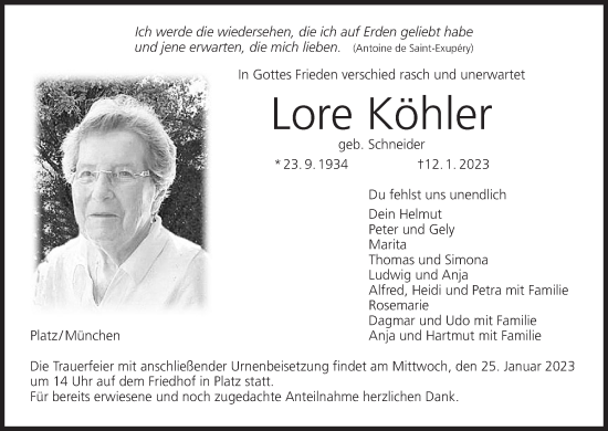 Anzeige von Lore Köhler von MGO
