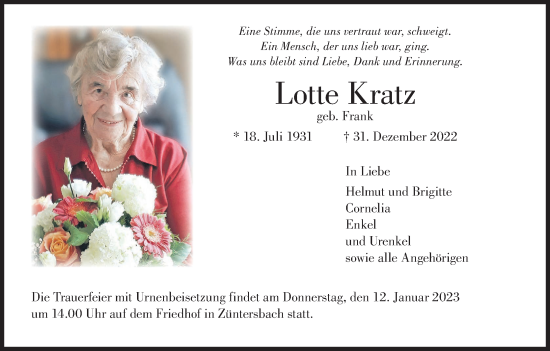 Anzeige von Lotte Kratz von MGO