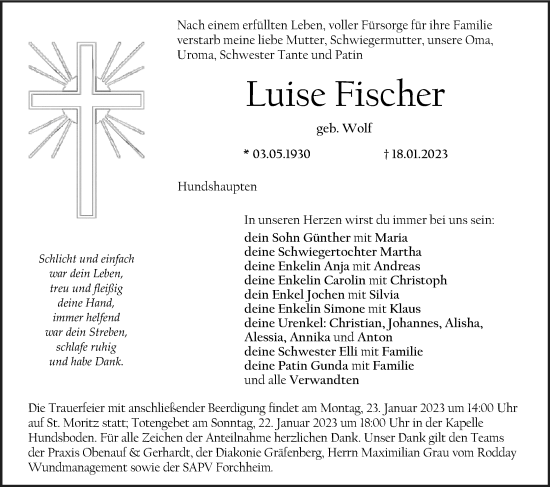 Anzeige von Luise Fischer von MGO