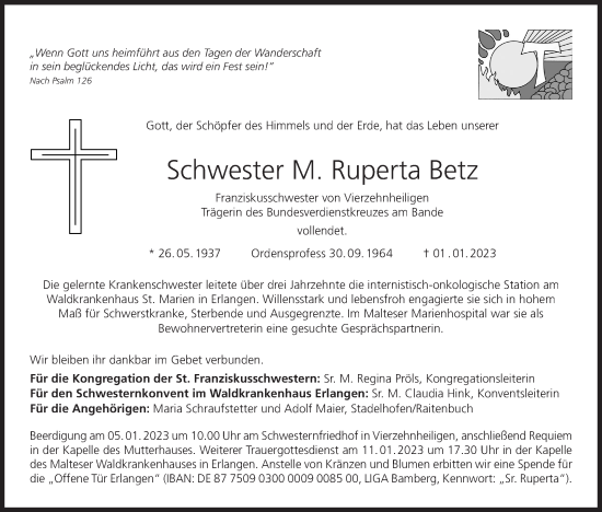 Anzeige von M. Ruperta Betz von MGO