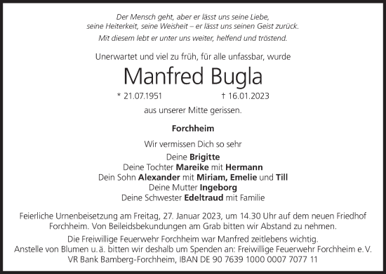 Anzeige von Manfred Bugla von MGO