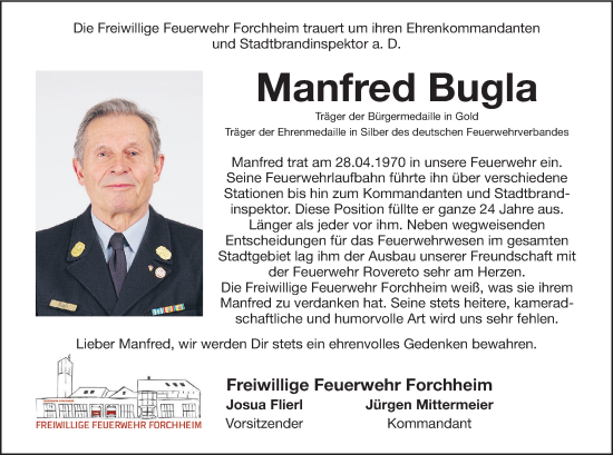 Anzeige von Manfred Bugla von MGO