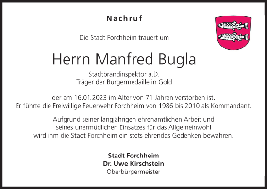 Anzeige von Manfred Bugla von MGO