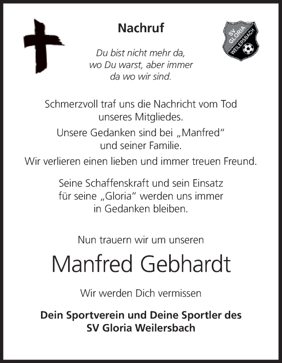 Anzeige von Manfred Gebhardt von MGO