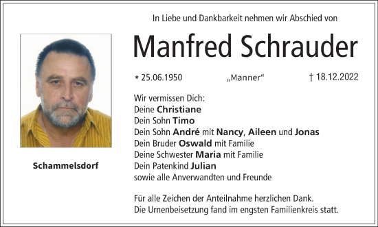 Anzeige von Manfred Schrauder von MGO
