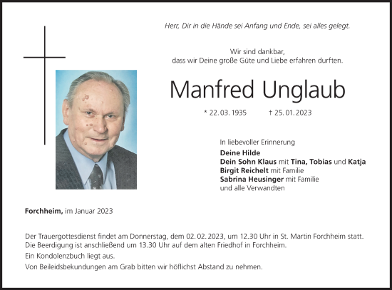 Anzeige von Manfred Unglaub von MGO